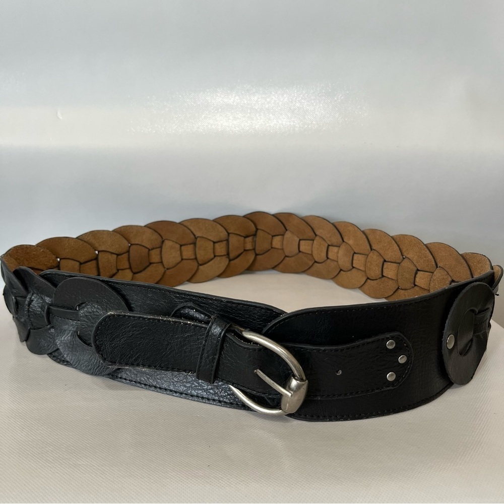 Jessica Simpson Black Leather Boho Braided Belt